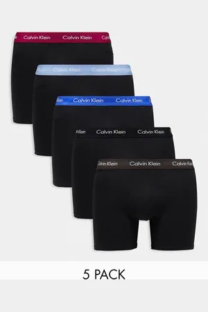 Calvin Klein Cotton Stretch - Confezione da 5 boxer neri con elastico colorato