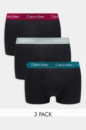 Calvin Klein Cotton Stretch - Confezione da 3 boxer aderenti a vita bassa neri con fascia in vita colorata