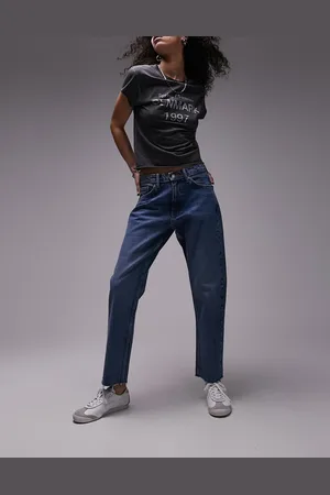 Topshop Jeans dritti cropped con bordi grezzi a vita medio alta medio