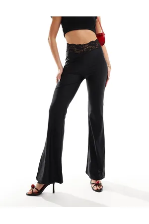ASOS Pantaloni a zampa neri con cucitura arricciata sul retro e girovita avvolgente in pizzo