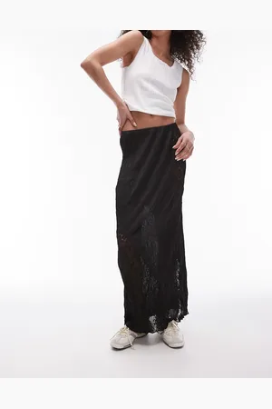 Topshop Gonna nera in jersey misto pizzo plissé