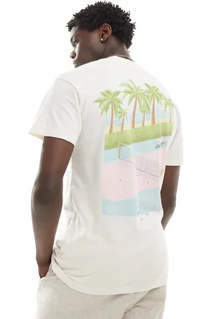Abercrombie & Fitch Malibu Beach - T-shirt color crema vestibilità comoda con stampa a tema tennis sul davanti e sulla schiena