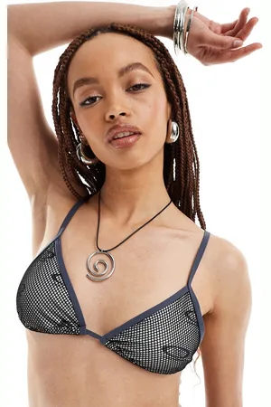 COLLUSION Top bikini in rete nera con logo in coordinato