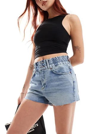 AllSaints Hailey - Pantaloncini di jeans lavaggio chiaro con vita elasticizzata