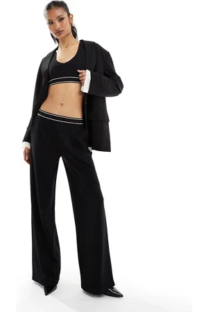 ASOS Pantaloni a fondo ampio neri con vita elasticizzata in coordinato