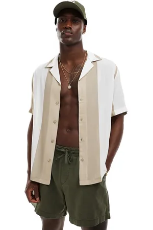 River Island Camicia beige a righe con colletto rever