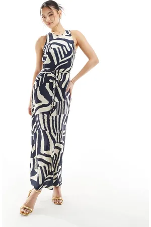 River Island Vestito midi con stampa zebrata e scollo a vogatore