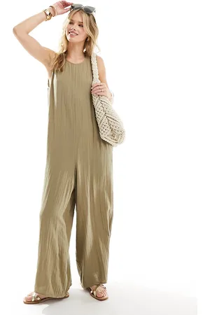 ASOS Tuta jumpsuit girocollo con pantaloni culotte color tortora