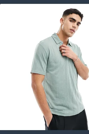 Brave Soul Polo menta in maglia testurizzata con colletto aperto