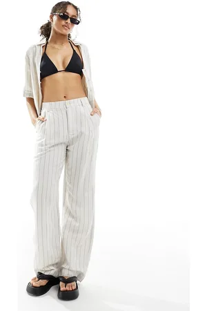 Lindex Ragna - Pantaloni comodi da mare beige in misto lino in coordinato