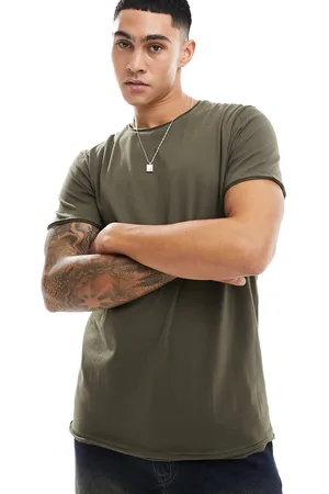 Brave Soul T-shirt kaki con bordi grezzi
