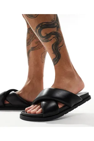 London Rebel Sliders nere con fascette incrociate