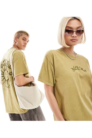 Reclaimed T-shirt oversize unisex kaki slavato con stampa grafica con astri sul retro
