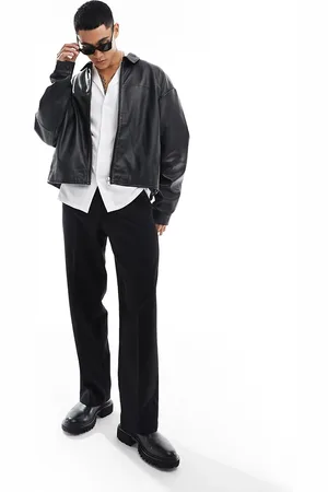 ASOS Giacca coach taglio corto nera in vera pelle oversize