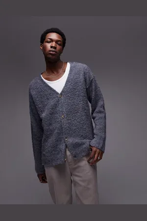 Topman Cardigan spazzolato bouclé verde e viola