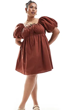ASOS ASOS DESIGN Curve - Vestito grembiule corto con maniche a sbuffo