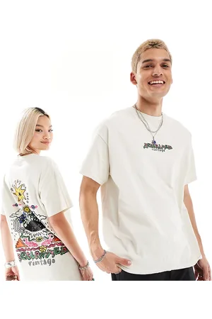 Reclaimed T-shirt oversize unisex color pietra slavato con stampa sul retro