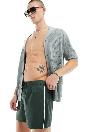 ASOS Pantaloncini da bagno taglio corto verdi con profili a contrasto