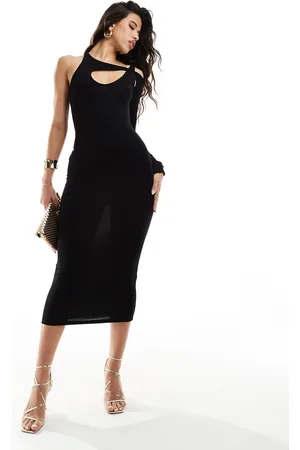 ASOS Vestito midi monospalla con spallina incrociata con dettaglio sullo scollo