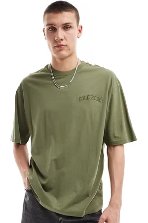 COLLUSION T-shirt oliva con logo ricamato stile college