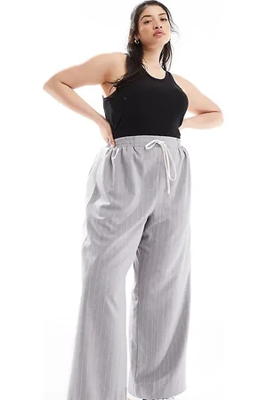 ASOS ASOS DESIGN Curve - Pantaloni grigi a righe con pannello a contrasto