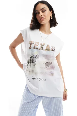 ASOS Canotta oversize bianca con grafica "Texas" e di cowboy