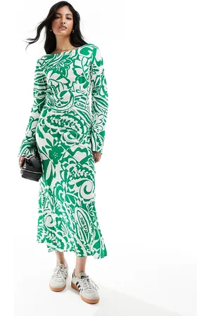 ASOS Vestito midi in viscosa con scollo a barchetta e dettaglio a V sul retro verde con stampa