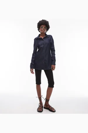Topshop Camicia di jeans slim lunga indaco