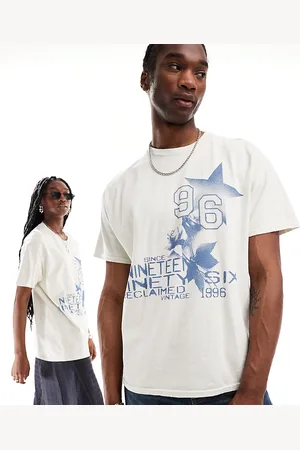 Reclaimed T-shirt unisex bianca con grafica stile college effetto spray