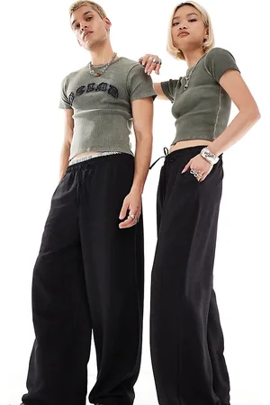 Reclaimed Pantaloni unisex effetto lino neri