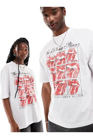 ASOS T-Shirt oversize unisex bianca con stampa grafica "The Rolling Stones" su licenza