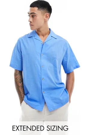 ASOS Camicia a maniche corte vestibilità comoda effetto lino color medio con colletto a rever