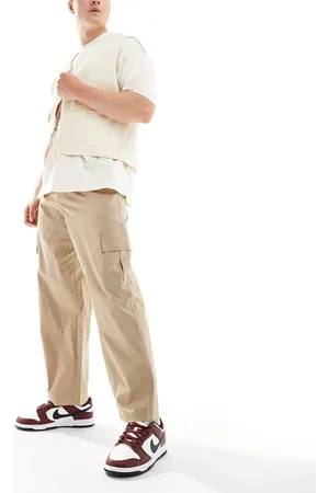 SELECTED Pantaloni cargo beige ampi a cilindro