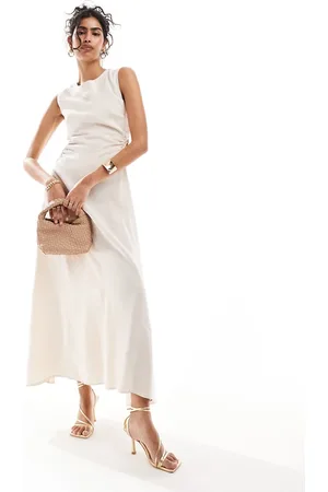 ASOS Vestito midi color pietra con cut-out e anello in vita
