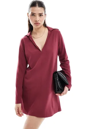 ASOS Vestito a trapezio corto bordeaux con colletto