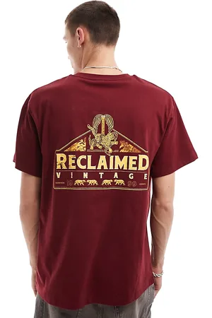 Reclaimed T-shirt oversize color bordeaux con stampa del logo e leopardo sul retro