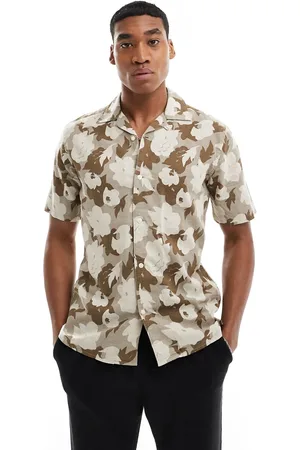 Only & Sons Camicia in misto lino beige con rever e stampa a fiori