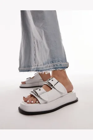 Topshop Katie - Sandali in pelle bianca effetto coccodrillo con suola spessa