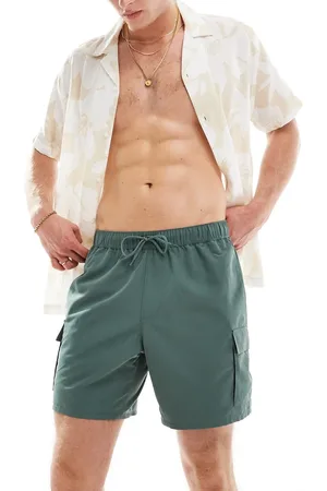 ASOS Pantaloncini da bagno taglio medio kaki con tasche cargo