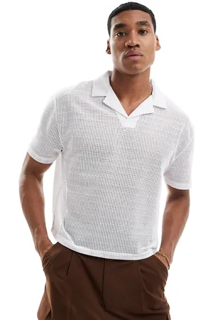 ASOS Polo comoda taglio corto bianca in rete traforata