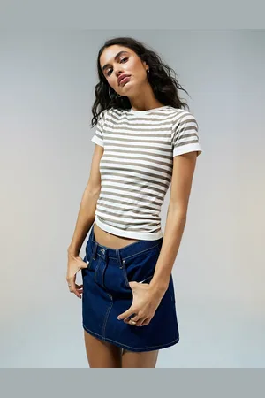 ASOS T-shirt mini a righe in tonalità neutre modellante senza cuciture