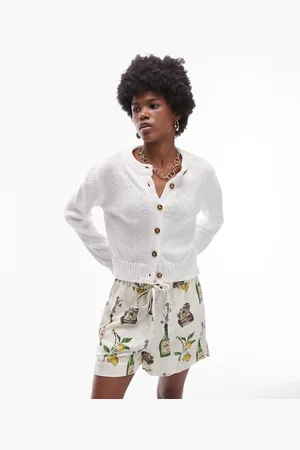 Topshop Cardigan girocollo in maglia avorio testurizzata
