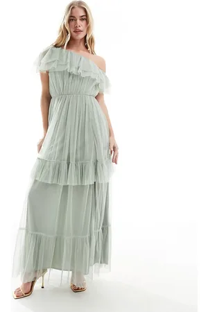 ANAYA Vestito lungo premium da damigella a fascia in tulle salvia