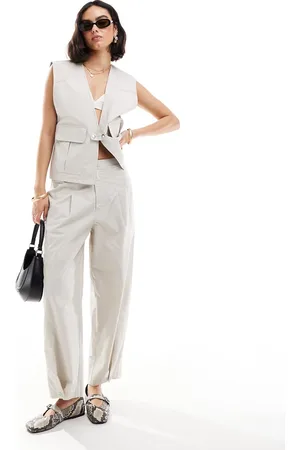ASOS Pantaloni affusolati color pietra con linguette sulla caviglia in coordinato
