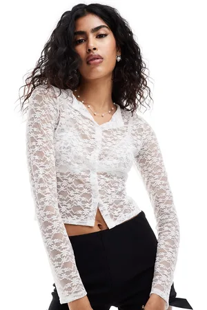 Miss Selfridge Cardigan a maniche lunghe in pizzo trasparente avorio con bottoni