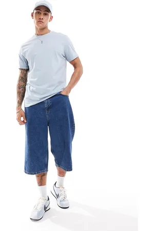 ASOS T-shirt con risvolto sulle maniche azzurra