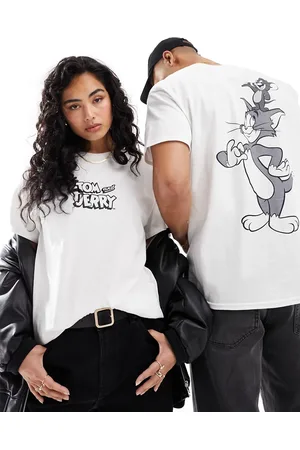 ASOS T-shirt bianca con stampa grafica con Tom & Jerry su licenza