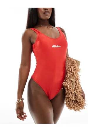 Pieces® Costume da bagno con scollo rotondo sulla schiena e scritta “Aloha”