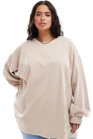 ASOS Curve - Top premium taglio lungo testurizzato in jersey colore moka