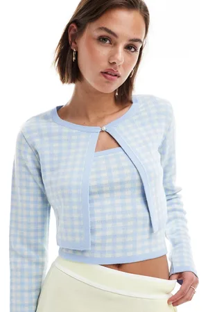 ASOS Cardigan taglio corto a quadretti con spacco sul davanti in coordinato